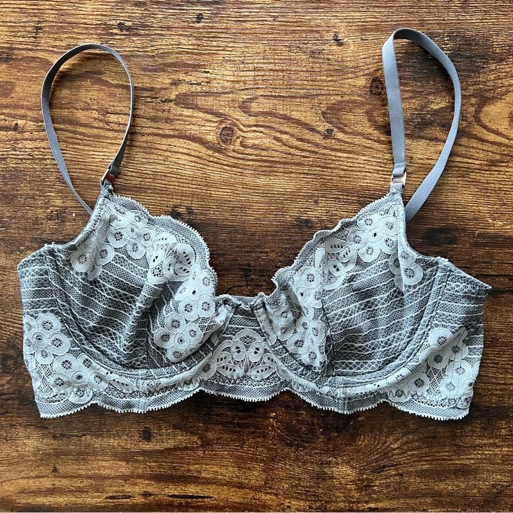 AERIE Grey Lace Unlined Underwire Bra 34C